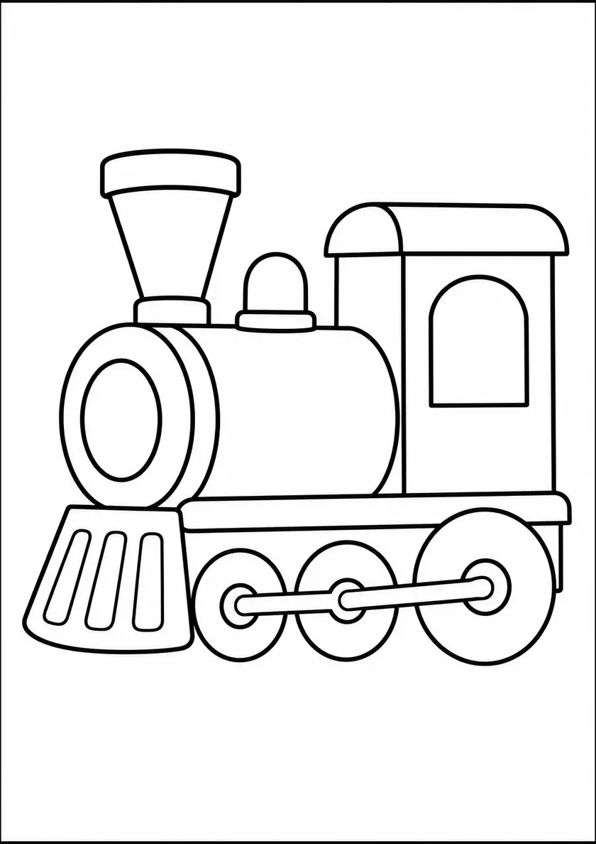 ภาพลายเส้นหัวรถจักรการ์ตูนน่ารัก ขอบดำปิด ช่องระบายใหญ่
